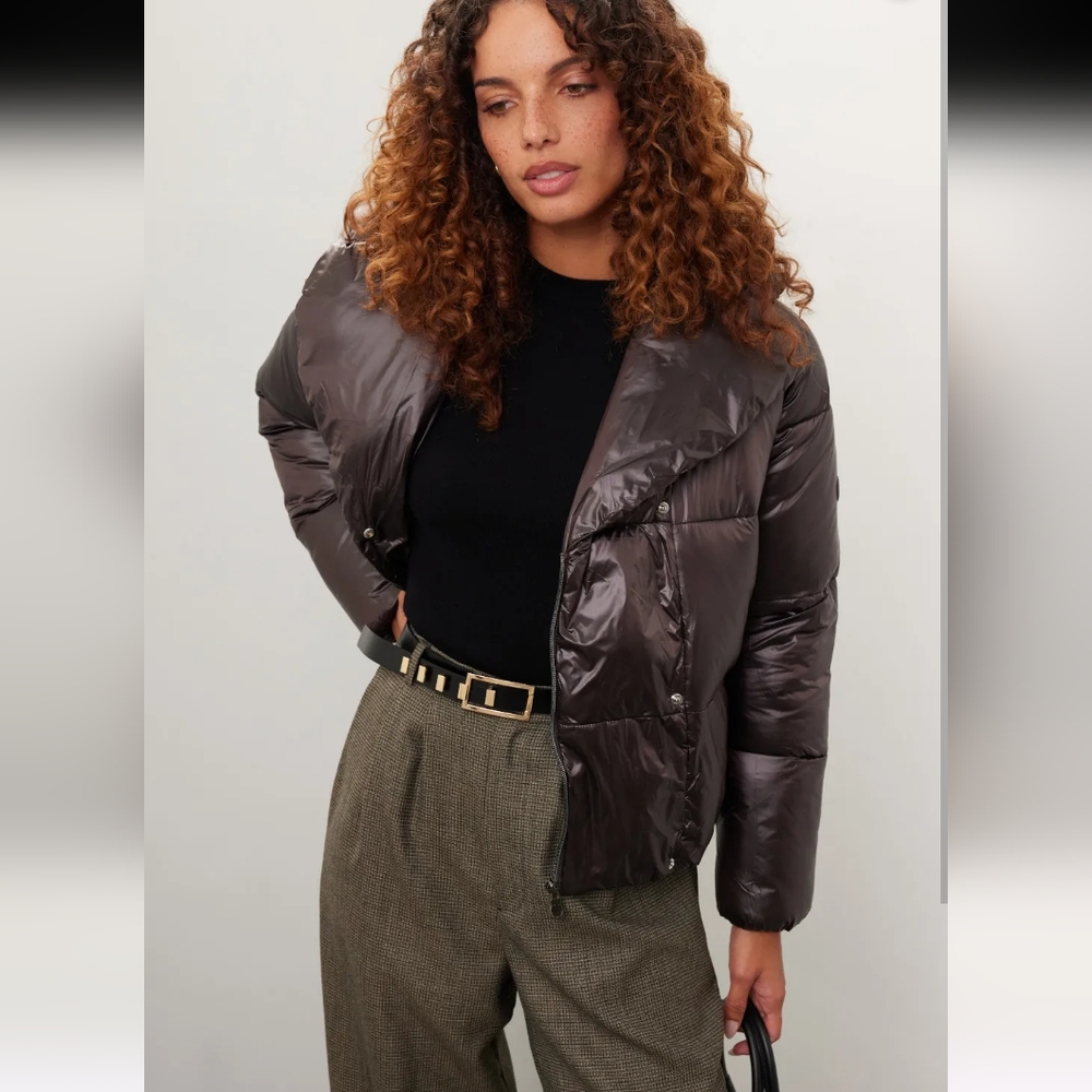 Save The Duck Ishya Brown Crop Puffer Jacket Size S - Picture 3 of 11